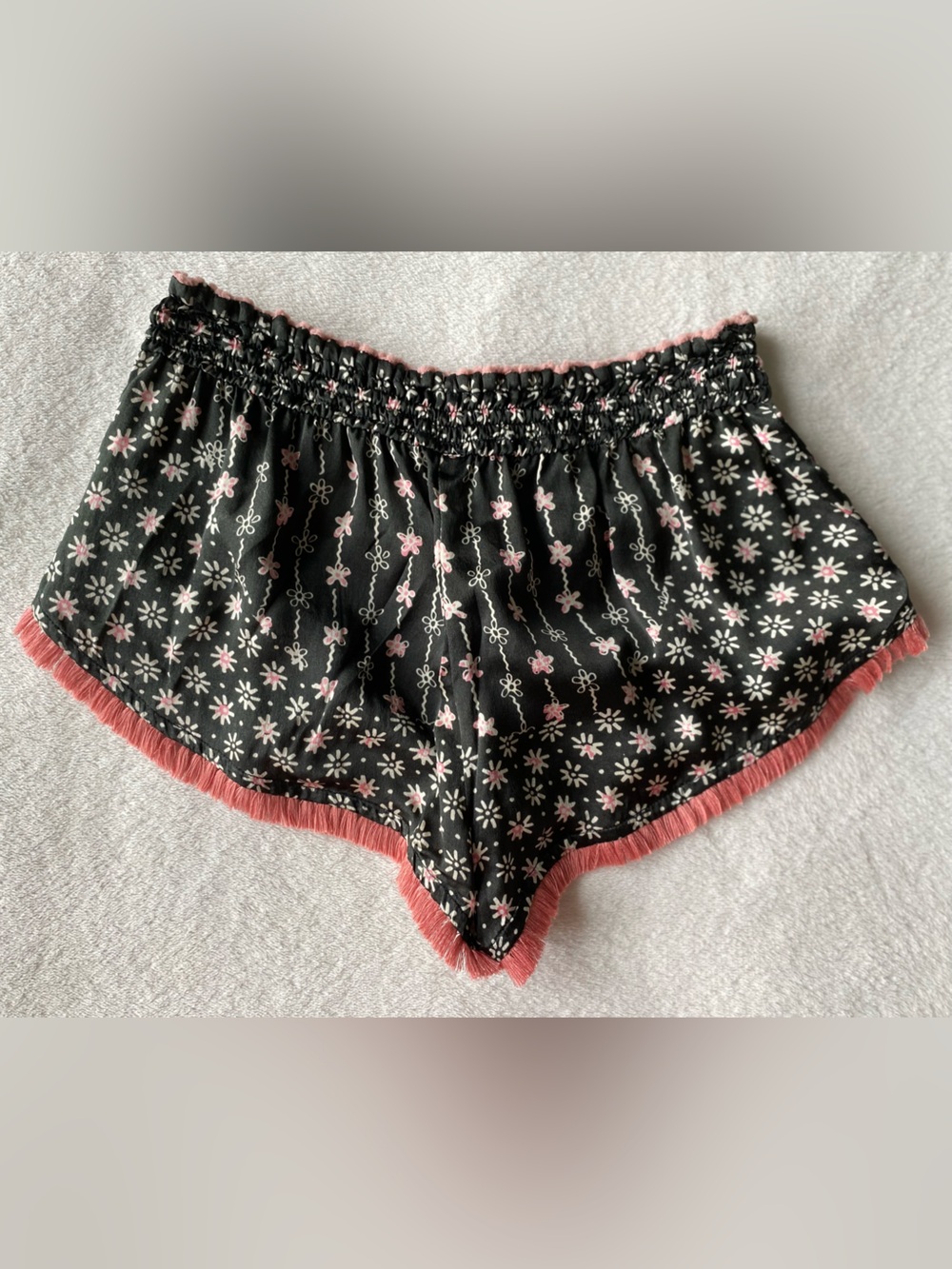 Poupette St. Barth Lulu Silk Boxer Shorts sz 1 XS black pink Daisy fringe - Picture 8 of 13